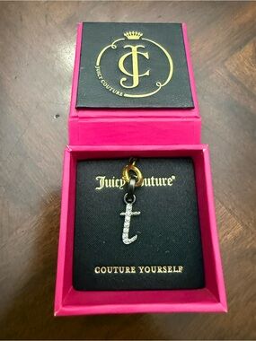 Vintage Juicy Couture Gold and Silver 'T' Initial Charm Pendant - Pink Box